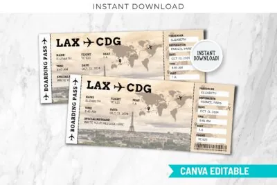 Paris Boarding Pass Editable Template