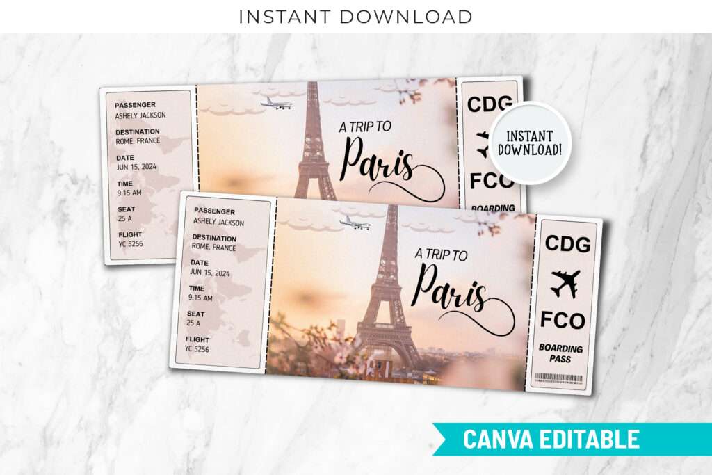 Paris Boarding Pass Printable Template Paris Boarding Pass Printable Template