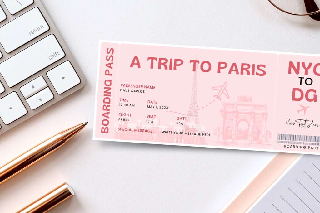 Paris Boarding Pass Canva Template Paris Boarding Pass Canva Template