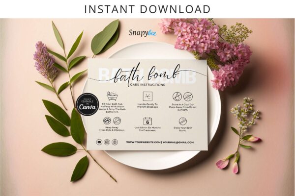 Printable Bath Bomb Care Instructions Feature Images 1 Editable bath bomb care card - image 2