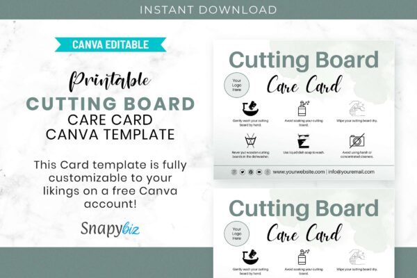 Printable Cutting Board Care Card Canva Template 4 Editable cutting board care card template - image 4