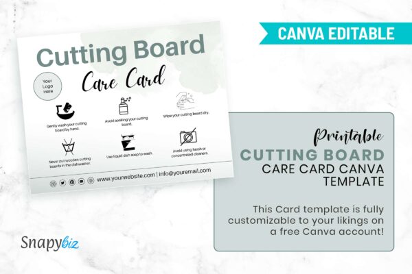 Printable Cutting Board Care Card Canva Template 5 Editable cutting board care card template - image 5
