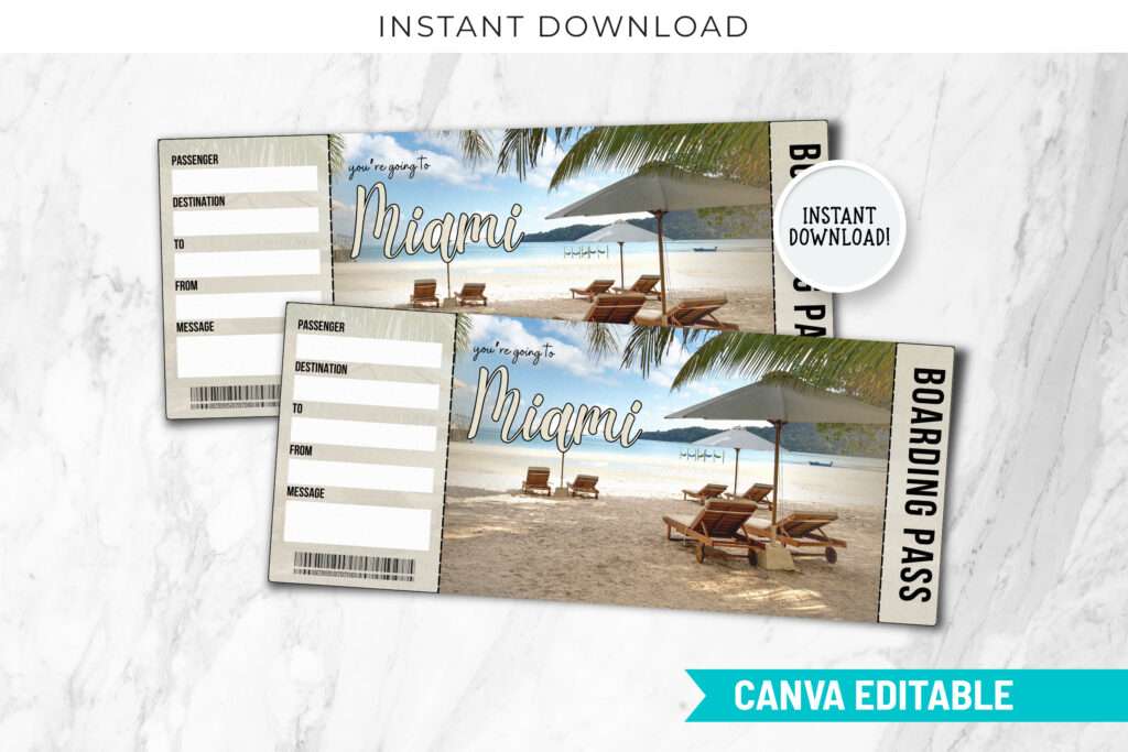 Miami Boarding Pass Editable Template Miami Boarding Pass Editable Template