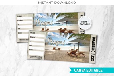 Miami Boarding Pass Editable Template