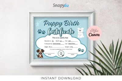 Editable Printable Puppy Birth Certificate