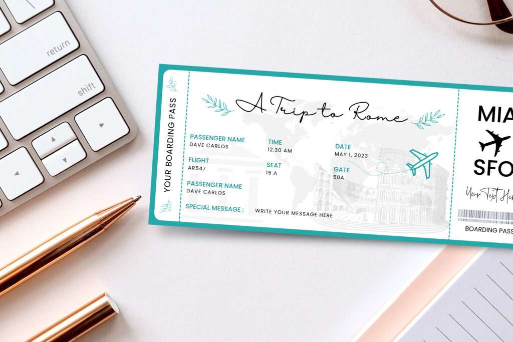 Rome Boarding pass Canva Template Rome Boarding pass Canva Template