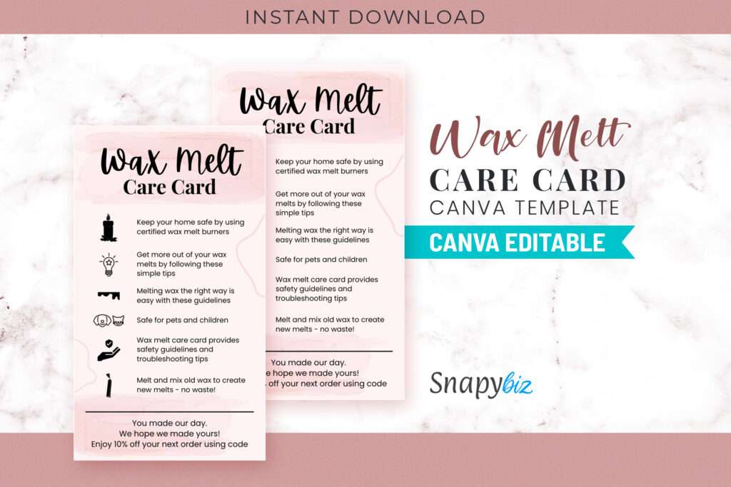 WAX Melt Care Card Canva Template WAX Melt Care Card Canva Template