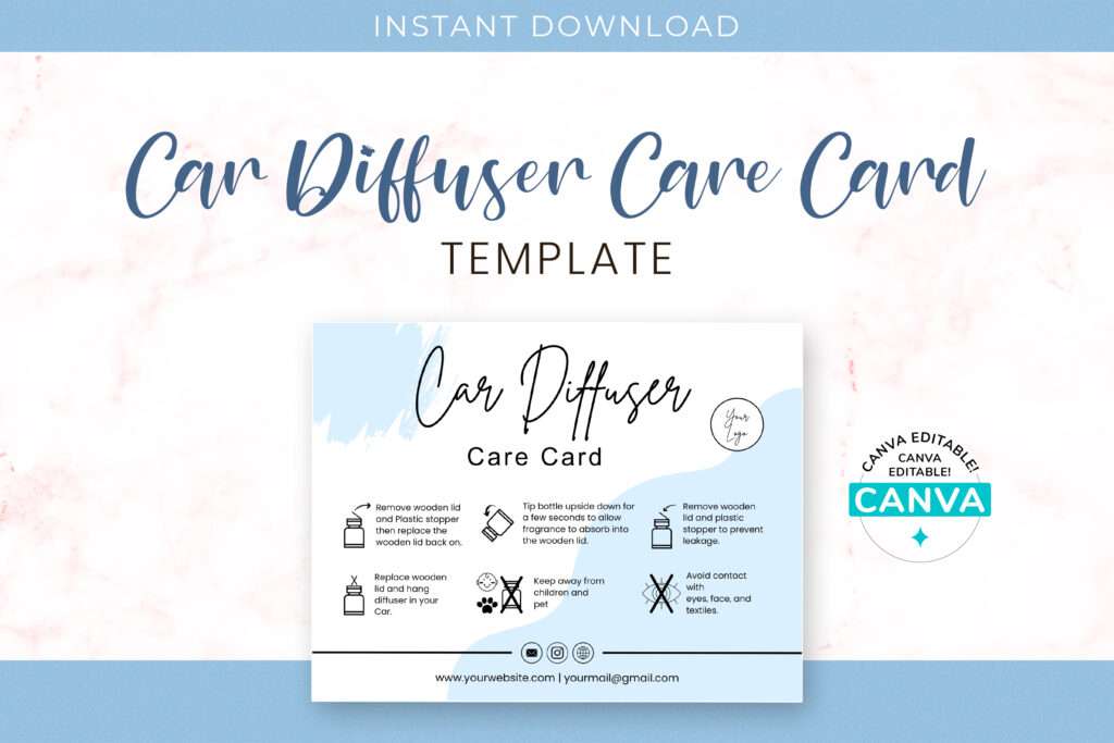 Editable Car Diffuser Care Card Template Editable Car Diffuser Care Card Template