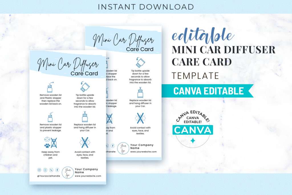 Editable Mini Car Diffuser Care Card Template Editable Mini Car Diffuser Care Card Template