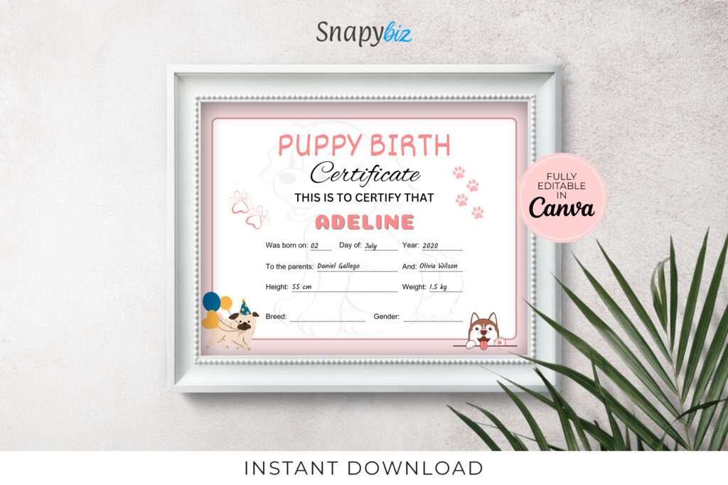 Puppy Birth Certificate Template Puppy Birth Certificate Template