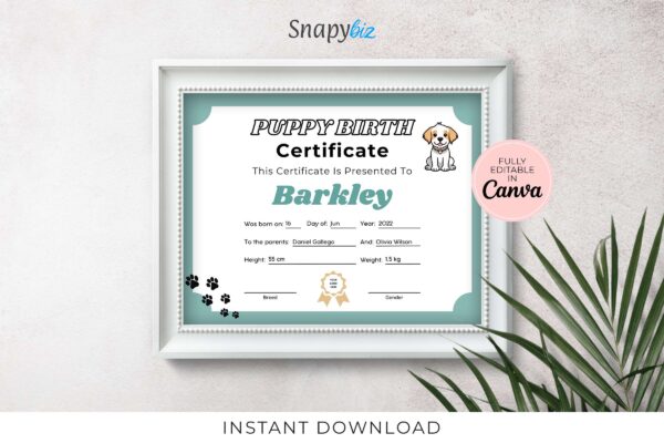 Puppy Birth Certificate Editable Template Feature Image 1 Puppy birth certificate editable template - image 2