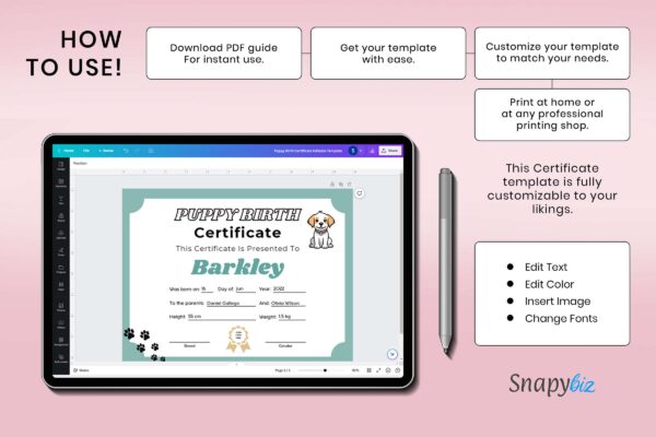Puppy Birth Certificate Editable Template Feature Image 10 Puppy birth certificate editable template - image 11