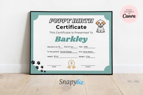 Puppy Birth Certificate Editable Template Feature Image 2 Puppy birth certificate editable template - image 3