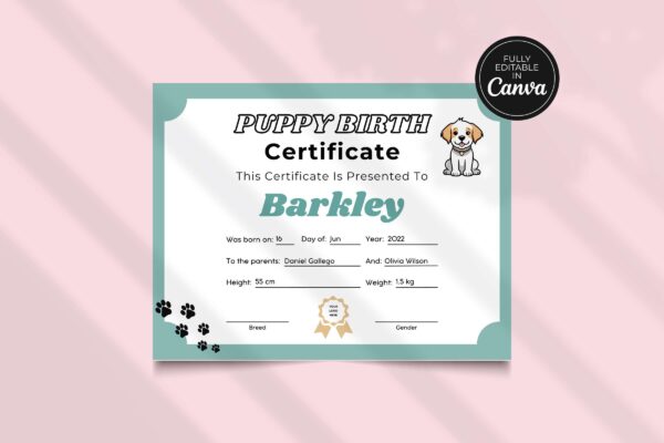Puppy Birth Certificate Editable Template Feature Image 3 Puppy birth certificate editable template - image 4