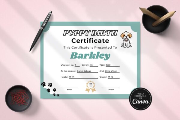 Puppy Birth Certificate Editable Template Feature Image 5 Puppy birth certificate editable template - image 6