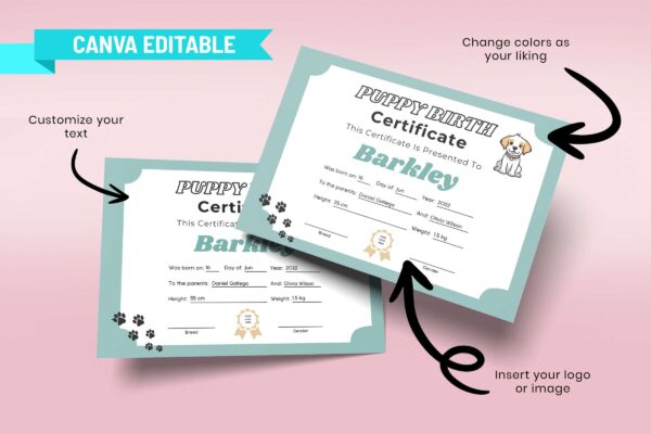 Puppy Birth Certificate Editable Template Feature Image 6 Puppy birth certificate editable template - image 7