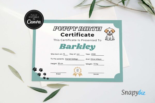 Puppy Birth Certificate Editable Template Feature Image 8 Puppy birth certificate editable template - image 9