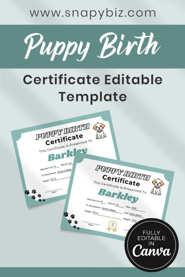 Puppy Birth Certificate Editable Template Pinterest Pin Puppy birth certificate editable template - image 12