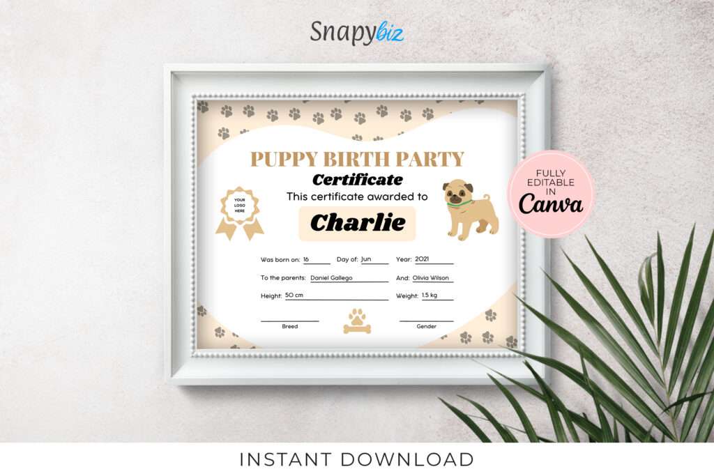 Puppy Birth Party Certificate Puppy Birth Party Certificate