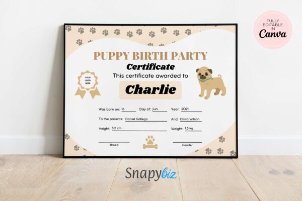 Puppy birth party certificate - image 3