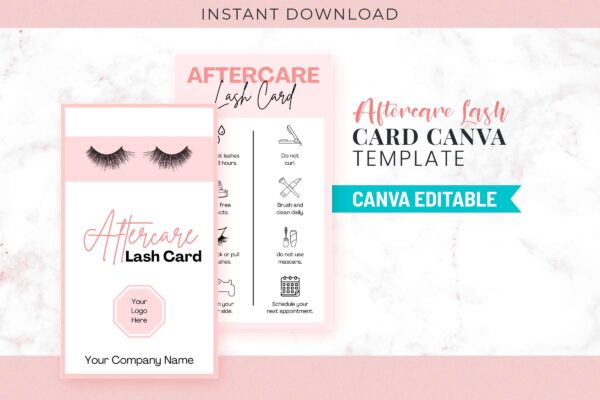 Aftercare Lash Card Canva Template Feature Image 1 Eyelash care card pdf certificate - image 2