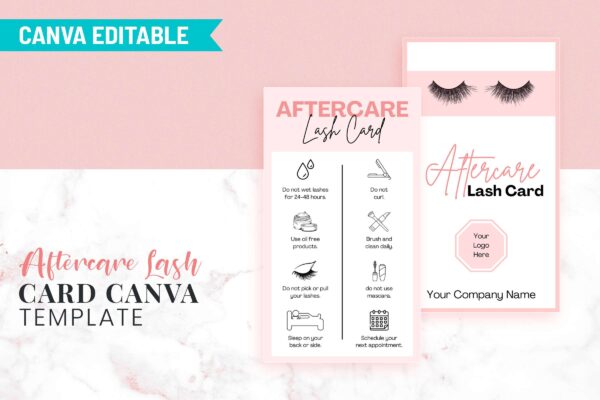 Aftercare Lash Card Canva Template Feature Image 2 Eyelash care card pdf certificate - image 3