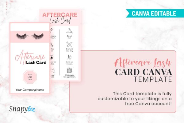 Aftercare Lash Card Canva Template Feature Image 5 Eyelash care card pdf certificate - image 6
