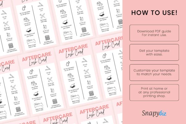 Aftercare Lash Card Canva Template Feature Image 8 Eyelash care card pdf certificate - image 9