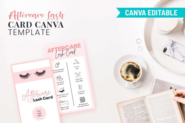 Aftercare Lash Card Canva Template Feature Image 9 Eyelash care card pdf certificate - image 10