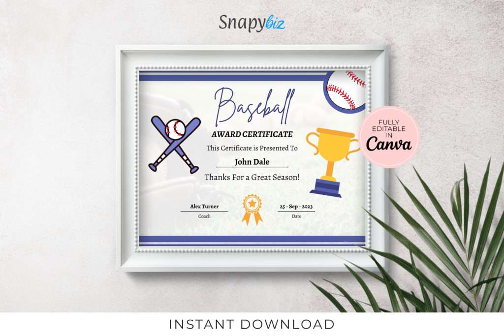 Baseball Award Editable Certificate Baseball Award Editable Certificate