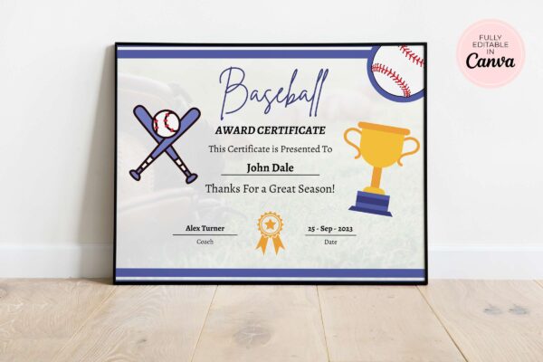 Editable Baseball Award Certificate Template Feature Image 2 Baseball award editable certificate - image 3
