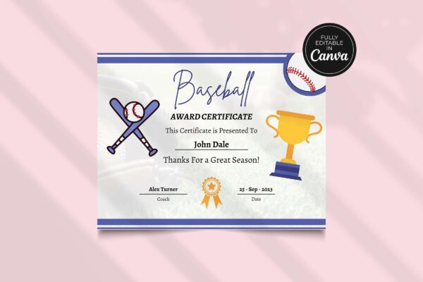 Editable Baseball Award Certificate Template Feature Image 3 Baseball award editable certificate - image 4