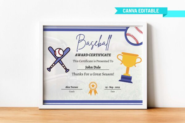 Editable Baseball Award Certificate Template Feature Image 4 Baseball award editable certificate - image 5