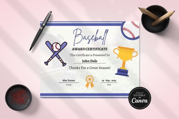 Editable Baseball Award Certificate Template Feature Image 5 Baseball award editable certificate - image 6