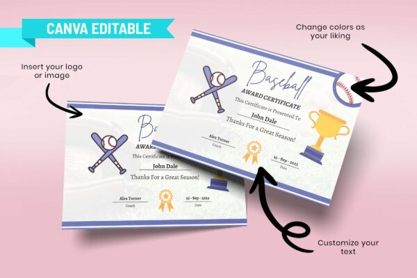 Editable Baseball Award Certificate Template Feature Image 6 Baseball award editable certificate - image 7