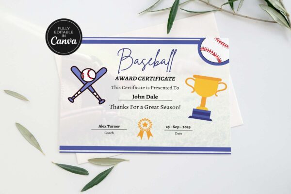 Editable Baseball Award Certificate Template Feature Image 8 Baseball award editable certificate - image 9