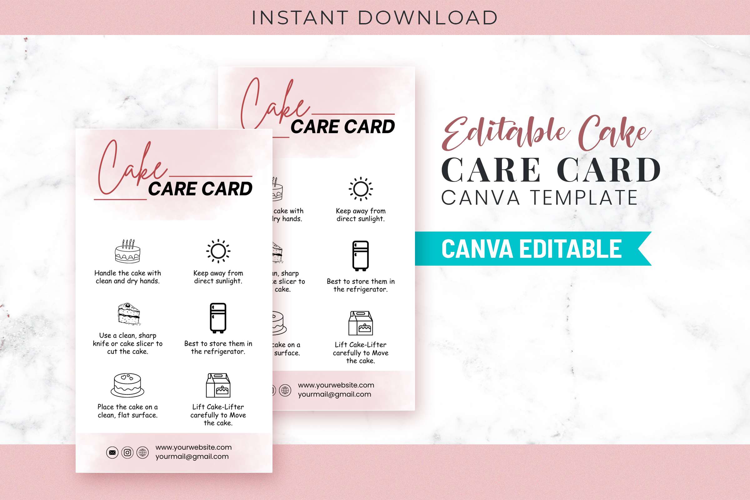 Editable Cake Care Card Canva Template Feature Image 1 Cake care card canva template