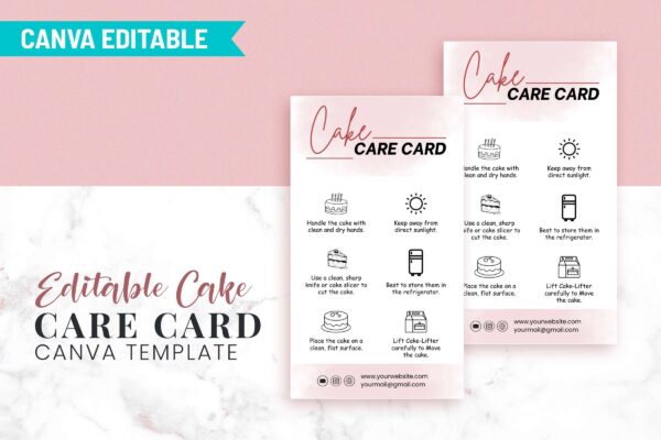 Editable Cake Care Card Canva Template Feature Image 2 Cake care card canva template - image 3