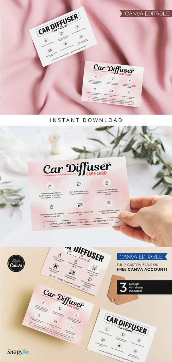 Editable Car Diffuser Care Card Template Pinterest Image 1 Car diffuser care card editable template - image 12