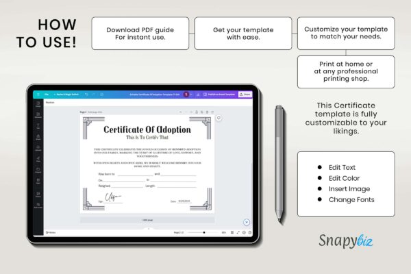 Editable certificate of adoption template - image 9