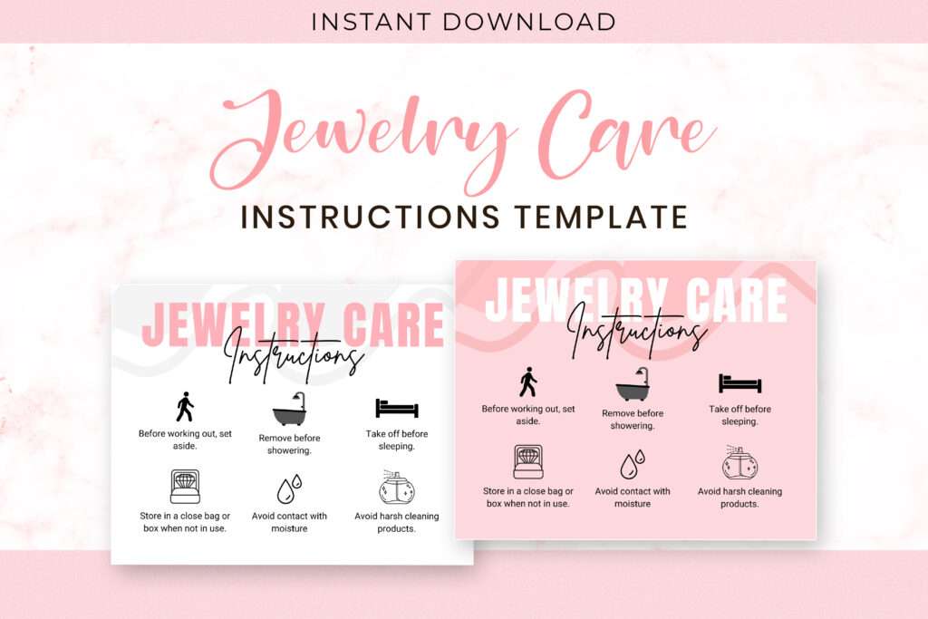 Editable Jewelry Care Card Canva Template Editable Jewelry Care Card Canva Template