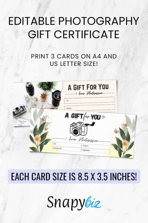 Editable Photography Gift Certificate Pinterest Images Editable photography gift certificate template - image 2