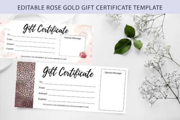 Editable Rose Gold Gift Certificate Feature Images 3 Rose gold canva gift certificate template - image 3