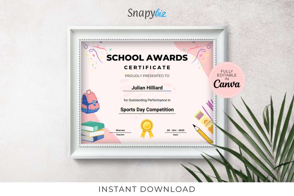 School Award Certificate School Award Certificate