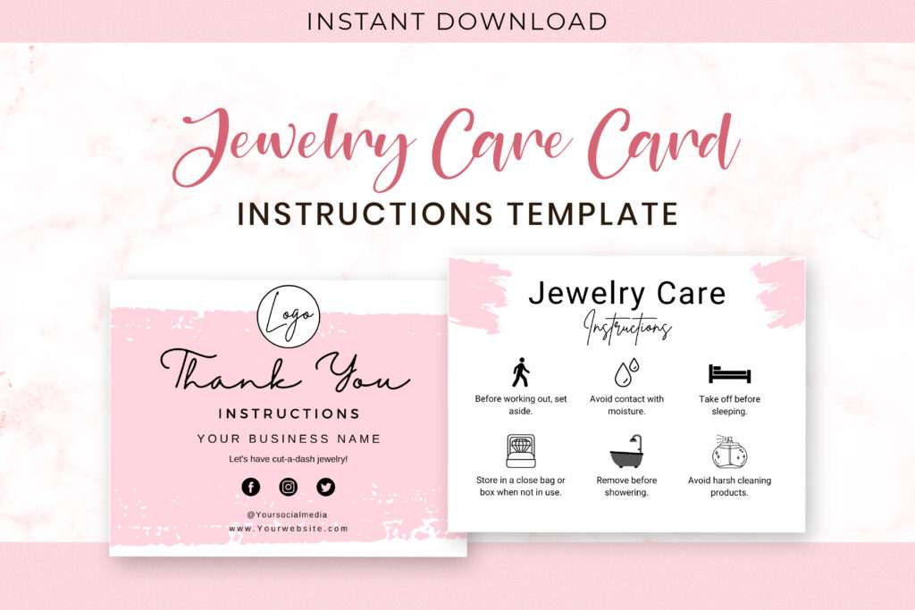 Customizable Jewelry Care Card Template Customizable Jewelry Care Card Template