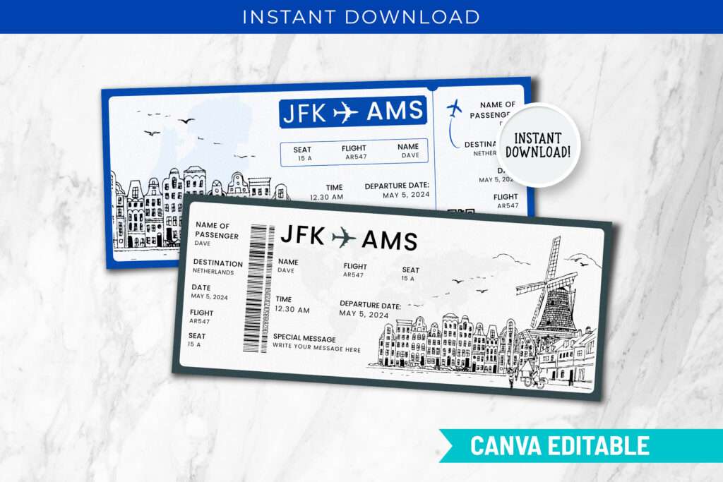 Netherlands Trip Surprise Gift Ticket Template Netherlands Trip Surprise Gift Ticket Template