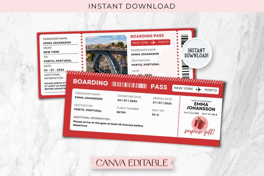 Porto Trip Surprise Gift Ticket Template Porto Trip Surprise Gift Ticket Template