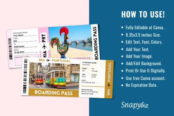 Portugal Boarding Pass Template Feature Images 9 Portugal trip surprise gift ticket canva template - image 2