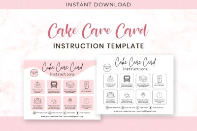 Printable Cake Care Instruction Editable Template