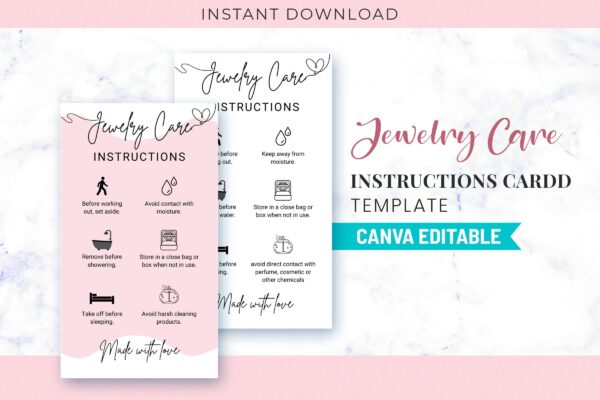 Printable jewelry care card template - image 2